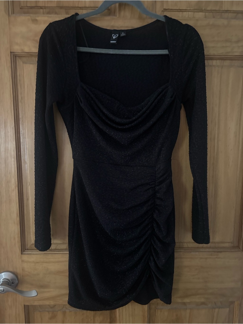 Windsor Black Long-Sleeve Ruched Mini Dress